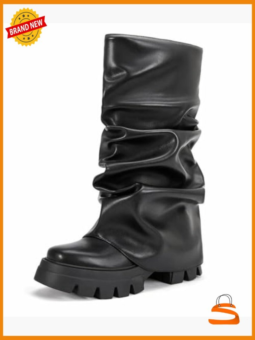 Women's Fold Over Slouchy Ruched Block Heel Boots Size 9 - Picture 2 of 4